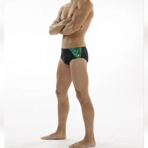 🆕️ Speedo Men Endurance Swim Brief Splash Spliced Black Size 38 NWOT